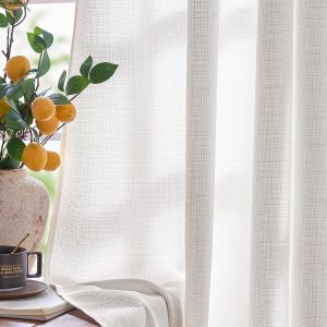 White Linen Perforated Curtains | Light Filtering & Transmission | Suitable for Living Room & Bedroom